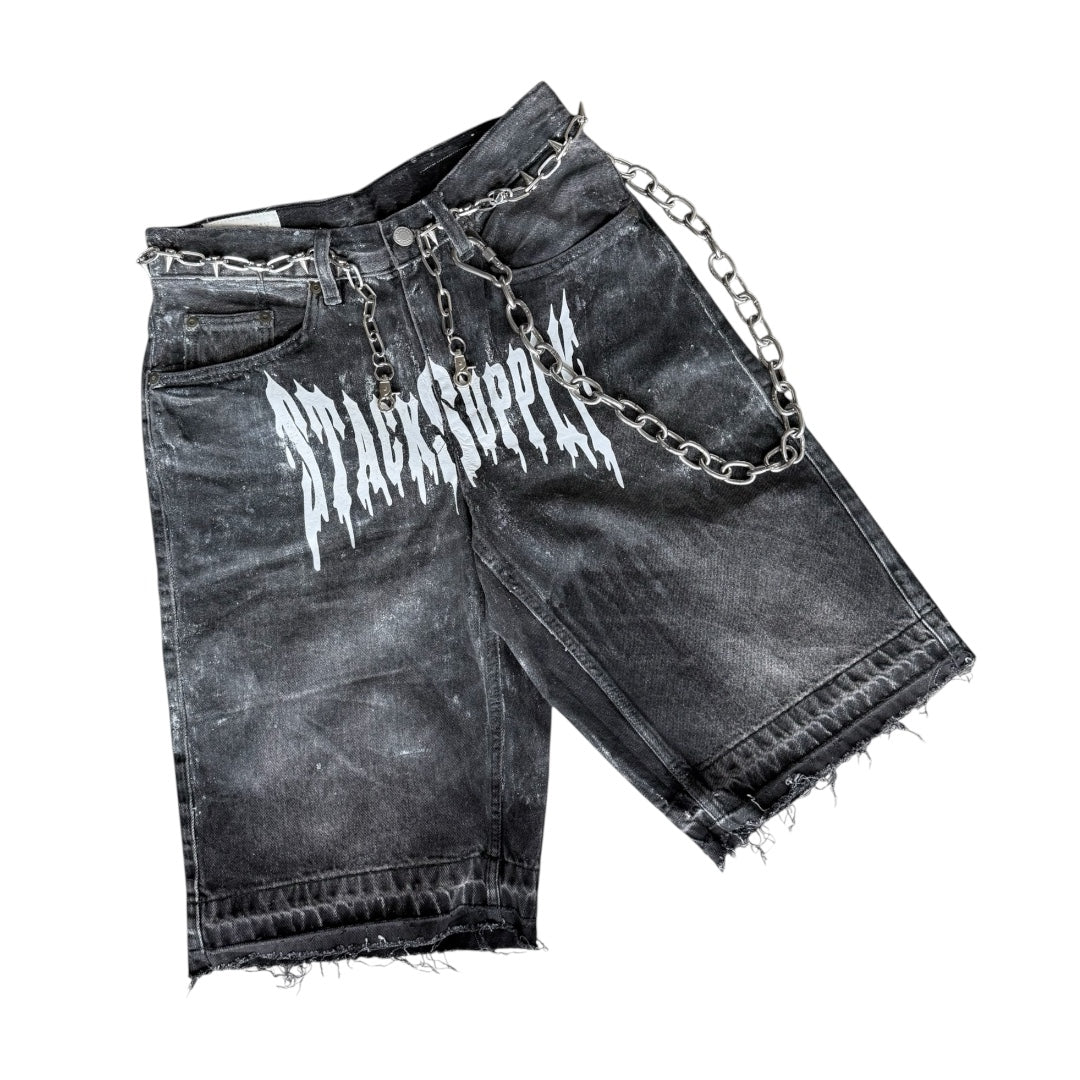 DEATH STAIN DENIM SHORTS