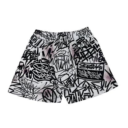WHITE GRAFFITI LOGO SHORTS