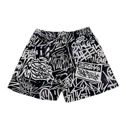 BLACK GRAFFITI LOGO SHORTS