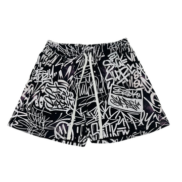 BLACK GRAFFITI LOGO SHORTS
