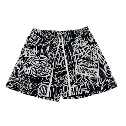 BLACK GRAFFITI LOGO SHORTS