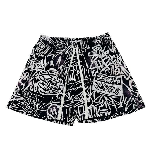 BLACK GRAFFITI LOGO SHORTS