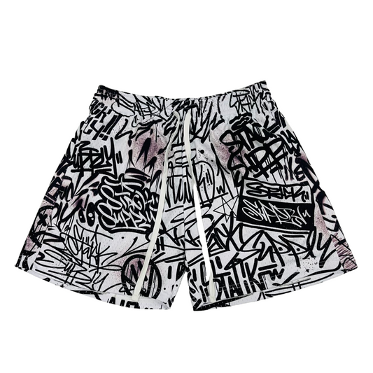 WHITE GRAFFITI LOGO SHORTS