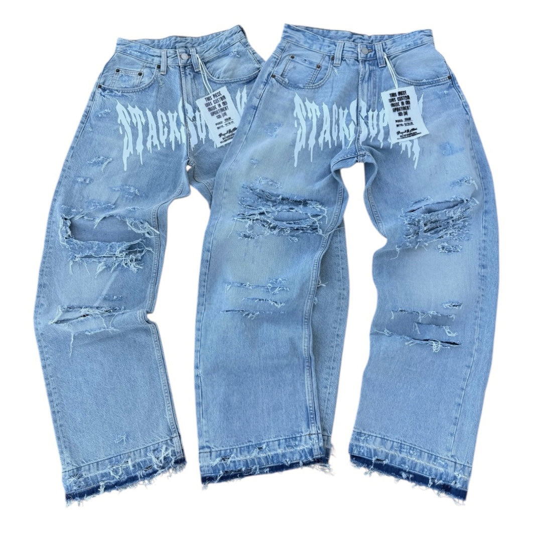 BLEACHED DISTRESSED DENIM