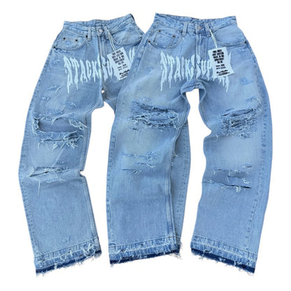 BLEACHED DISTRESSED DENIM
